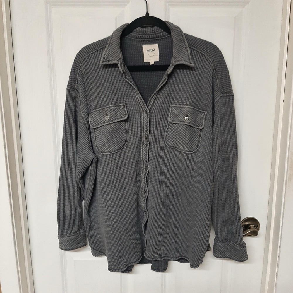 Aerie Charcoal Waffle Knit Pullover